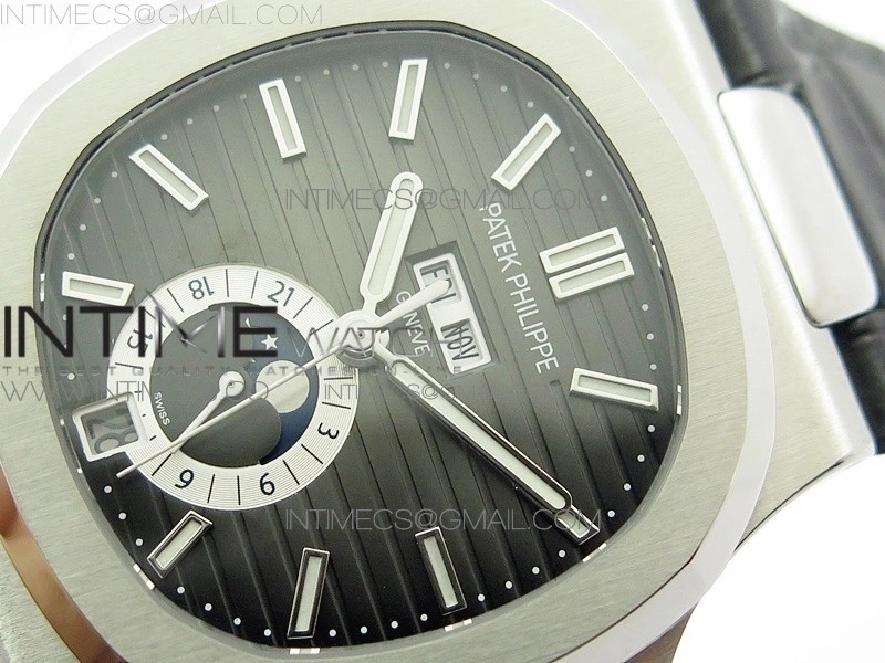 NAUTILUS 5726 SS GRF 1:1 BEST EDITION GRAY DIAL WORKING ANNUAL CALENDARON BLACK LEATHER STARP A.324 V2